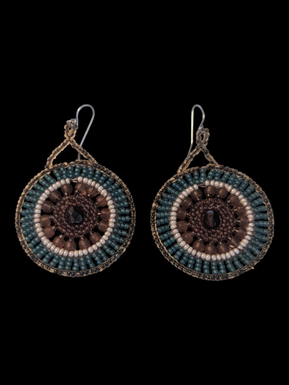 VTG Boho Glass Seed Bead Round  Mandala Shepard Hook Pierced Earrings